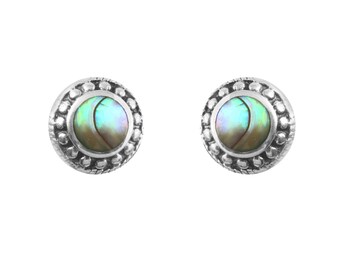 Round Abalone Shell Studs Handmade 925 Sterling Silver Studs Round Sea Sand Beach Stud Mother of Pearl earrings gift for her
