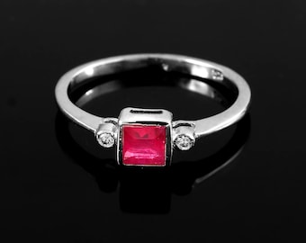 Natural Ruby Ring 925 Sterling Silver, CZ Ring, July Birthstone Ring, Minimalist Ring, Dainty Promise Ring, Gift For Her, Anniversary Gift