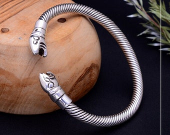 Snake Cuff Bracelet, Vintage Sterling Silver Bracelet, Animal Bracelet 925 Silver Bangle Gifts for Her, Wire Cable Twisted Handmade Bracelet