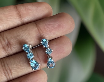 Blue Topaz Earrings, Drop Blue Topaz Earrings, Natural Topaz Gemstone, 925 Sterling Silver Earring, December Birthstone, Statement Earrings