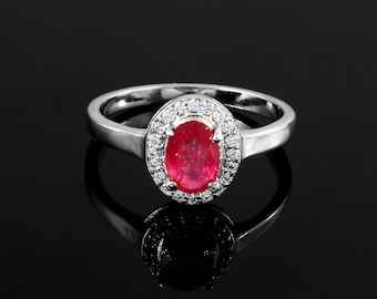 Excellent Vintage Ruby & CZ studded gemstone ring in 925 Sterling silver For women handmade ring designer ring halo ring