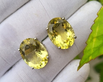 Natural Lemon Quartz Stud Earring-Oval Cut Studs-Dainty Earrings Gifts for Her-Boho Earring Studs-Everyday Lemon Stud Anniversary Gifts
