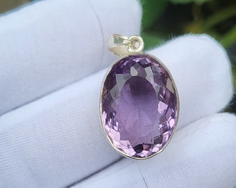 Natural Purple Amethyst Pendant-February Birthstone Pendant-Oval Cut Amethyst Pendant-Unique Dreamy Glow Pendant-925 Solid Sterling Silver