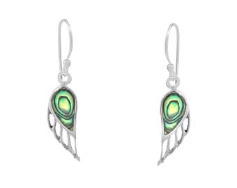 Abalone Guardian angel wing Fish Hook Earrings Elegant 925 Sterling Silver Earrings Mother of Pearl Earrings, Birthday Gift, Mother's Gift