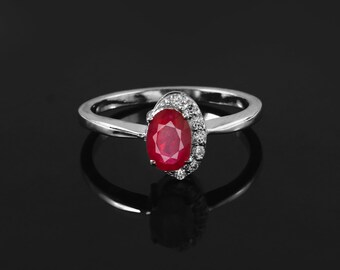 Anillo de rubí rojo natural, plata de ley 925, anillo apilable, anillo de promesa, anillo de piedra preciosa de rubí, anillo de diseñador, regalo para ella