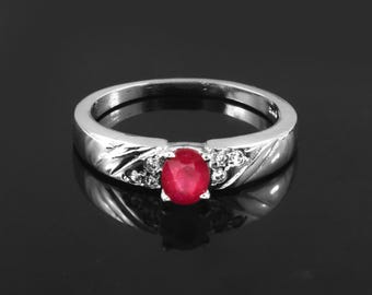 Natural Round Cut Ruby Ring in 925 Sterling Silver For Women Handmade Ring July Birthstone Engagement Ring
