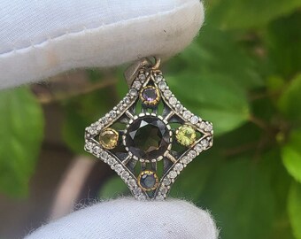 Runder Rauchquarz, Peridot, Citrin, Amethyst Edelstein Anhänger für Frauen In 925 Sterling Silber Anhänger, Halskette Anhänger Geschenke