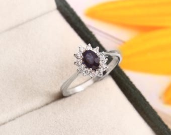 Natürliche Oval Form Blauer Saphir Edelstein Ring 925 Sterling Silber Prinzessin Diana Ring Halo Ring Cluster Ring Verlobungsring Geschenk für sie
