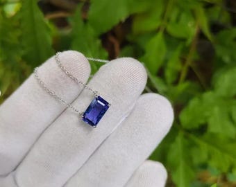 Natural Tanzanite Pendant Necklace in 18k Solid Gold For Women Octagon Shape Tanzanite Chain Pendant December Birthstone Gifts for Mom