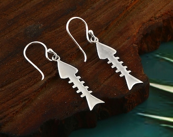 Sterling silver Fish Bones Skeleton drop earrings Sea Fish Dangle Skeleton Fishbone  Fish charm earrings, fish jewelry