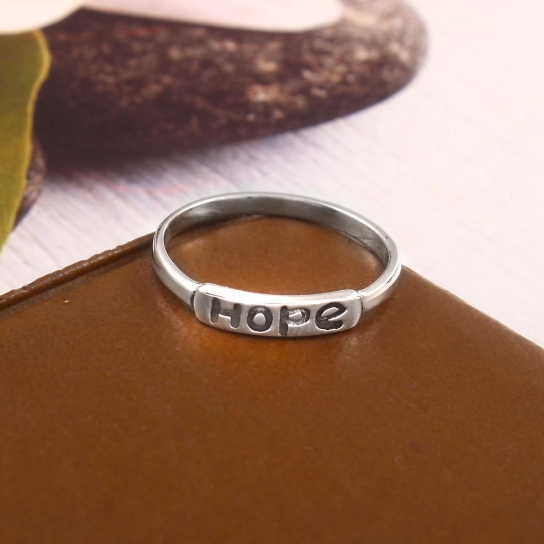 Ring Motivation Minimalist Hope Ring, Inspirational Silver Band Ring, Dainty ...