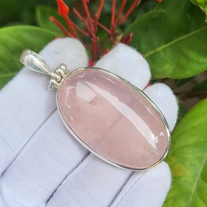 Oval Natural Rose Quartz Gemstone Pendant In 925 Sterling Silver Pendant For Women Unique Pink Fire Pendant Anniversary Gifts For Her
