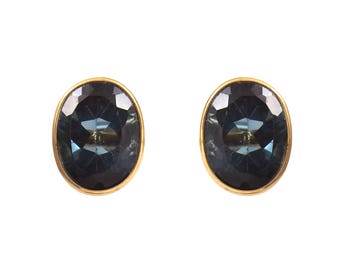 Natural London Blue Topaz Oval Shape Earrings in 18k Solid Yellow Gold For Women Minimalist Earrings Handmade Earrings Blue Topaz Jewelry