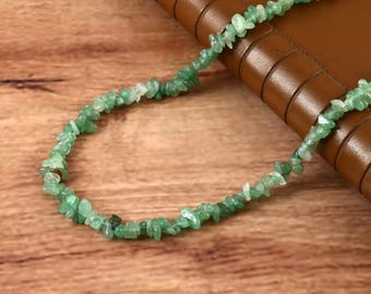 Grön Aventurin Mala Chips Nuggets Strand Aventurinsten Halsband Oregelbundna Polerade Kristallpärlor Aventurinpärlhalsband
