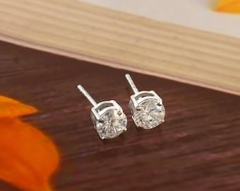 Natural Round Shape Moissanite Stud Earrings in 925 Sterling Silver For Women Handmade Earrings Dainty Earrings Minimalist Earrings