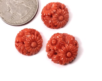 3 pièces de corail japonais naturel naturel en vrac, 3 fleurs sculptées pour la fabrication de bijoux, certifié IGI, 100 % véritable corail japonais, trouvaille rare