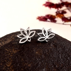 925 Sterling Silver Lotus Flower Stud Earrings Floral Studs Handmade Earrings