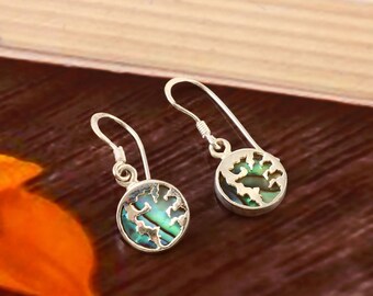 Colourful Abalone Shell Sterling Silver Earrings for Women, Abalone Shell Dangle Drop Earrings Jewellery Gifts Birthday Jewellery