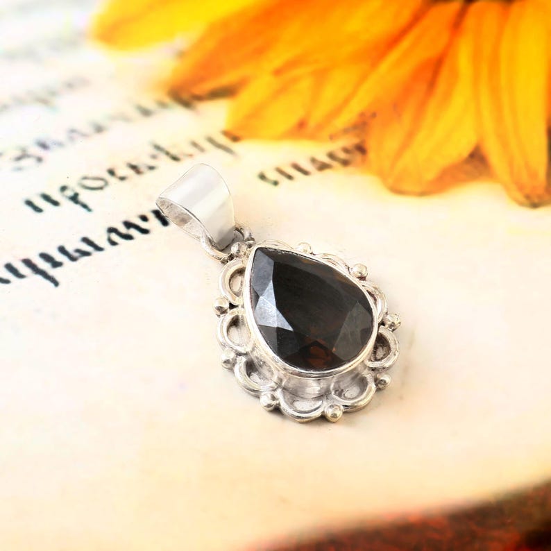 Smoky Quartz Pendant Necklace, Handmade Solid 925 Sterling Silver