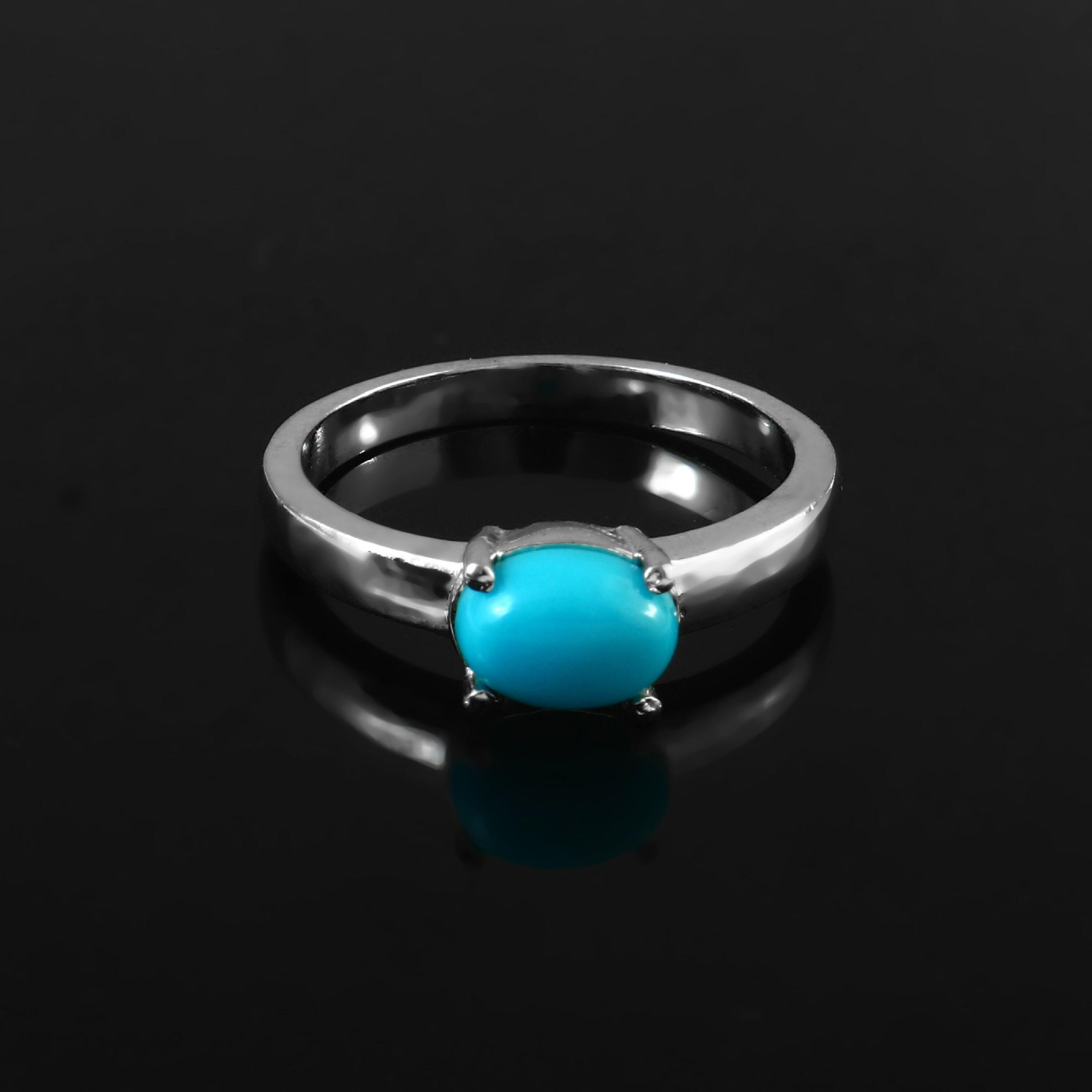 Natural Arizona Turquoise Oval Shape Gemstone Ring in 925 Sterling