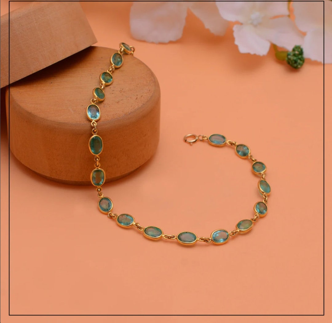 Gold Bracelet Tennis Bracelet, Zambian Emerald Bracelet, in 18K Solid ...