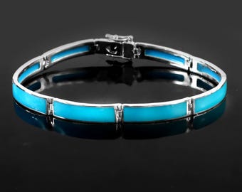 925 Sterling Silver Turquoise Bracelet, Turkish Handmade Bracelet