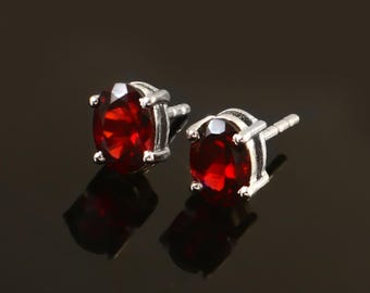Garnet Sterling Silver Earring Daily Usable Stud Earrings for Women Delicate Earrings, January Birthstone, Gift Women Statement Earrings