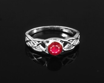 Vintage design ronde geslepen robijn ring, sterlingzilveren cocktailring, robijn verlovingsring juli geboortesteen kerstcadeau trouwring