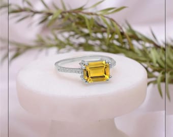Natural Yellow Citrine & Moissanite Ring in 18k Solid Gold For Women Octagon Shape Citrine November Birthstone Ring Engagement Ring