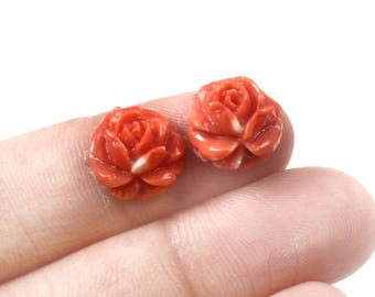 Vintage japanische Momo Coral Flower Ohrringe Edelstein, handgeschnitzte orientalische Blume, IGI zertifiziert, Schmuckherstellung