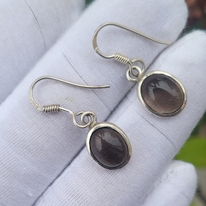 Natural Smoky Quartz Earrings, Brown Gemstone Dangle Earrings, Statement Earring In 925 Sterling Silver Oval Earrings, Gift For Her