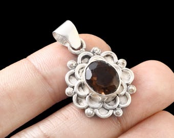 Rauchquarz Anhänger - Handgemachter 925 Sterling Silber Boho Anhänger für Frauen, Stilvolles Geschenk für Jahrestag & besondere Anlässe