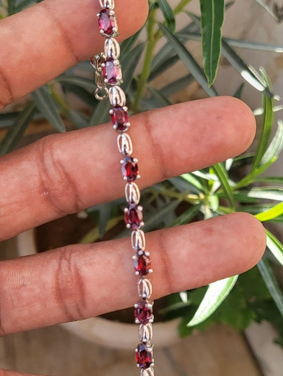 Oval Cut Red Garnet Tennis Bracelet Minimalist Garnet Line
