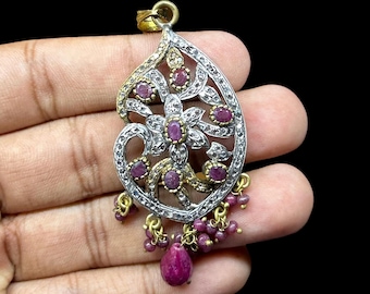 Big Size Pendant Ruby 925 Sterling Silver Pendant Ruby Pendant Handmade Pendant Victorian Pendant Antique Pendant Collection Pendant Gifts