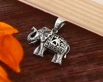 925 Sterling Silver Antique Regal Elephant Pendant for Unisex Handcrafted Pendant Good Luck Elephant Elephant Charm Pendant