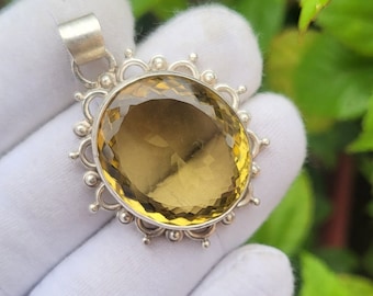Faceted Citrine Pendant 925 Sterling Silver Pendant High Quality Gemstone Pendant Vintage Pendant Handmade Jewelry Anniversary Gifts For Her