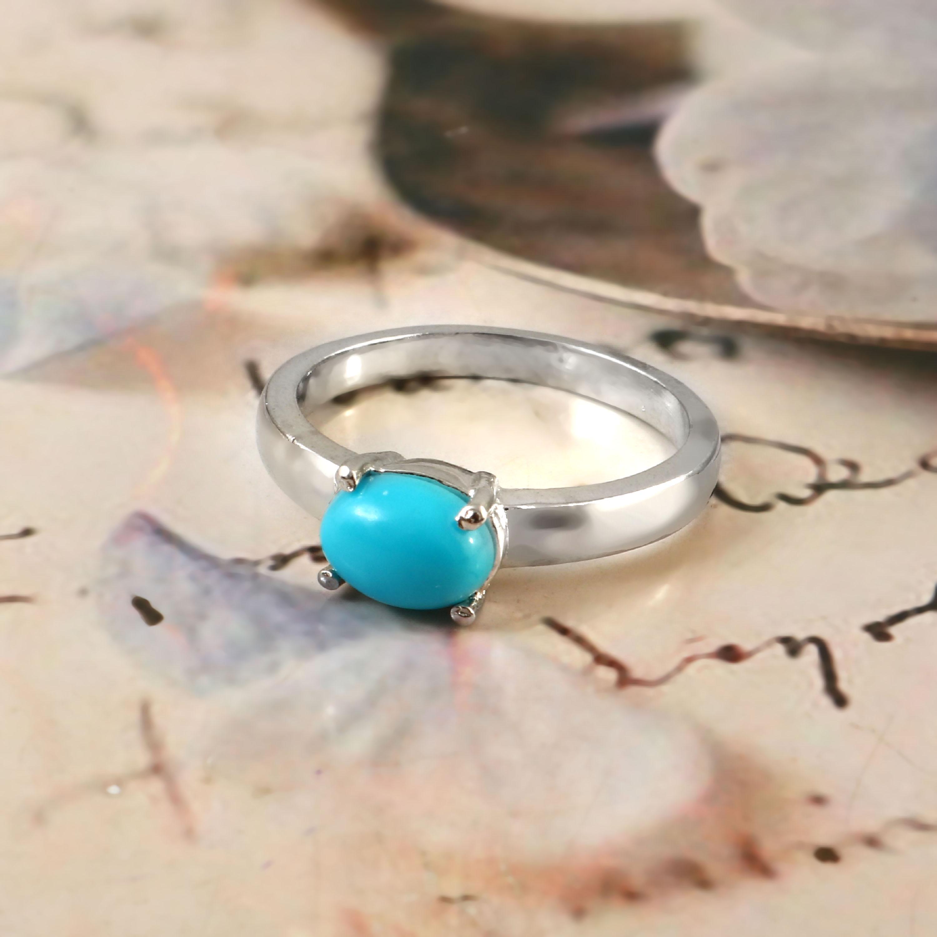 Natural Arizona Turquoise Oval Shape Gemstone Ring in 925 Sterling