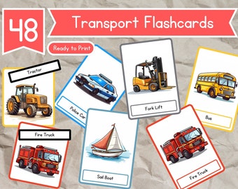Transport Flashcards Educational Flashcards Early Learning Flashcards for Children Education Digital Download Flashcards
