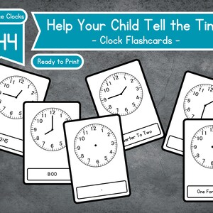 Klok Flashcards Educatief vroeg leren voor kinderen Digitale download Flashcards Leer klokkijken