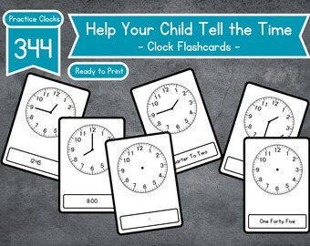 Clock Flashcards Educational Early Learning for Children Digital Download Flashcards Learn to Tell the Time
