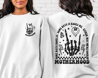 Motherhood Sweatshirt Mom Crewneck Pullover Cool Mom Rocking It Sweater Halloween Aesthetic Retro New Mom Gift Mama Gift Gothic Skeleton