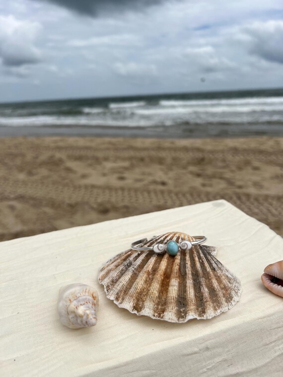 Larimar & Spiral Shell Cuff