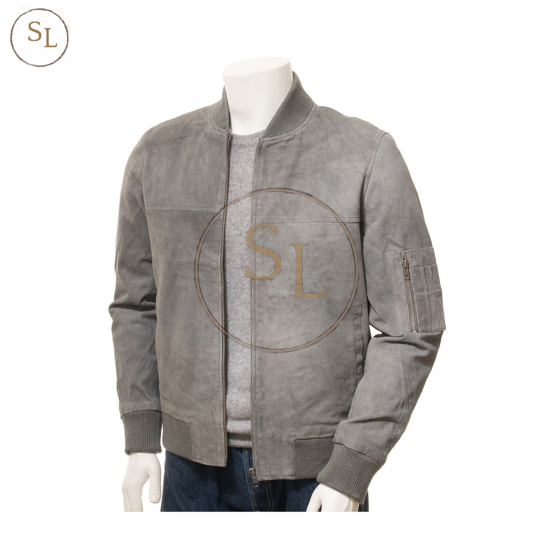 New Men's Grey Bomber Suede Soft Leather Jacket 100 Etsy