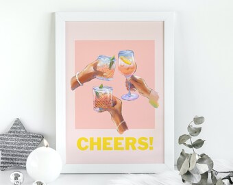 Cheers-Digital Download-Girls Night Art-Retro Print-Cheers Art Print-Trendy Art-70s Art Print-Girly Art-Cocktail Art-Preppy Bar Cart Art
