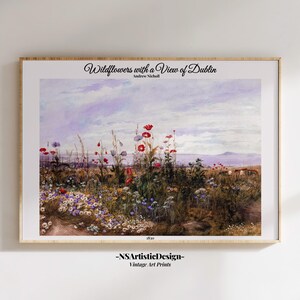 Coastal Printable Wildflower Field Landscape Painting Vintage Summer Print Beach Print Farmhouse Print Spring Wall Art Floral Art Sea