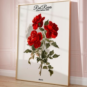 Vintage Red Rose Botanical Print 1800s Floral Art Printable Antique Rose Wall Art Victorian Style Prints