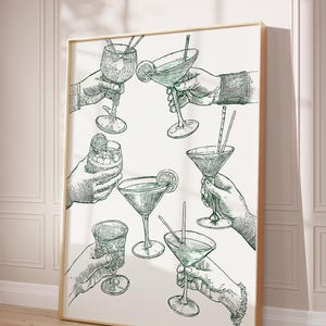 Bar Cart Print Cheers Poster Cocktail Illustration Vintage Bar Decor Printable Cocktail Wall Art for Home Bar Drink Themed Kitchen Poster