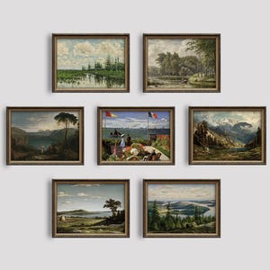 Rustic Nature Landscape Wall Art Set Classic Country Gallery Wall Decor Mountain Scenery Prints Vintage Paintings of Famous Artist