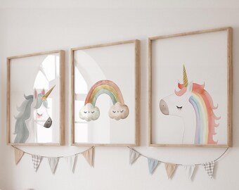 GIFTSFARM Unicorn Wall Art Set Of 6 - 8x10in Unframed Prints, Girls Room Decor, Watercolor Style - View #9