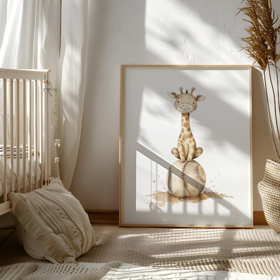 Baseball Giraffe Nursery Decor - Sports Theme Wall Art - Sports Nursery Art - Sports Lover Parent Gift - Baseball Mom Present - Playroom Art
